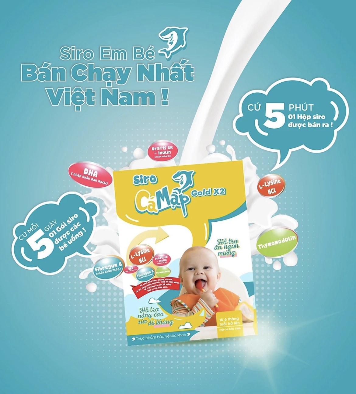 [Tặng Ly thuỷ tinh xinh + 3 Gói] Siro Cá Mập Gold X2 Giúp Bé Ăn Ngon, Tăng Cân, Hết Táo Bón