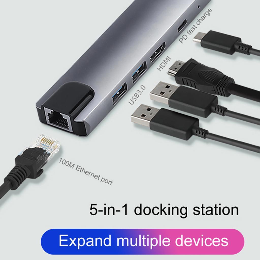 USB-C Type-C HUB to 2x USB 3.0 65W PD Charging Port Ethernet Rj45 Adapter
