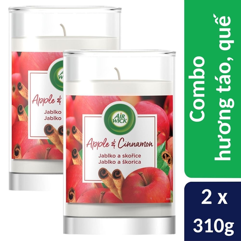 Combo 2 ly nến thơm tinh dầu Air Wick Apple Cinnamon 310g XXL - hương táo, quế, nến trang trí, thơm phòng, thư giãn, khử mùi