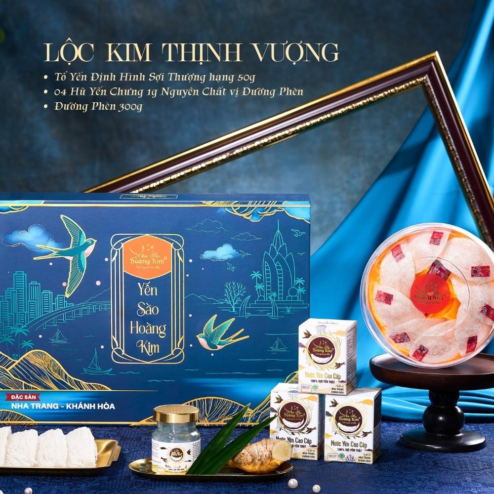 Hộp Quà Yến Sào Lộc Kim Thịnh Vượng Hoàng Kim (Set 50g Tinh Chế Sợi Thượng Hạng &amp; 4 Hũ Yến Chưng) Quà Tặng Đối Tác
