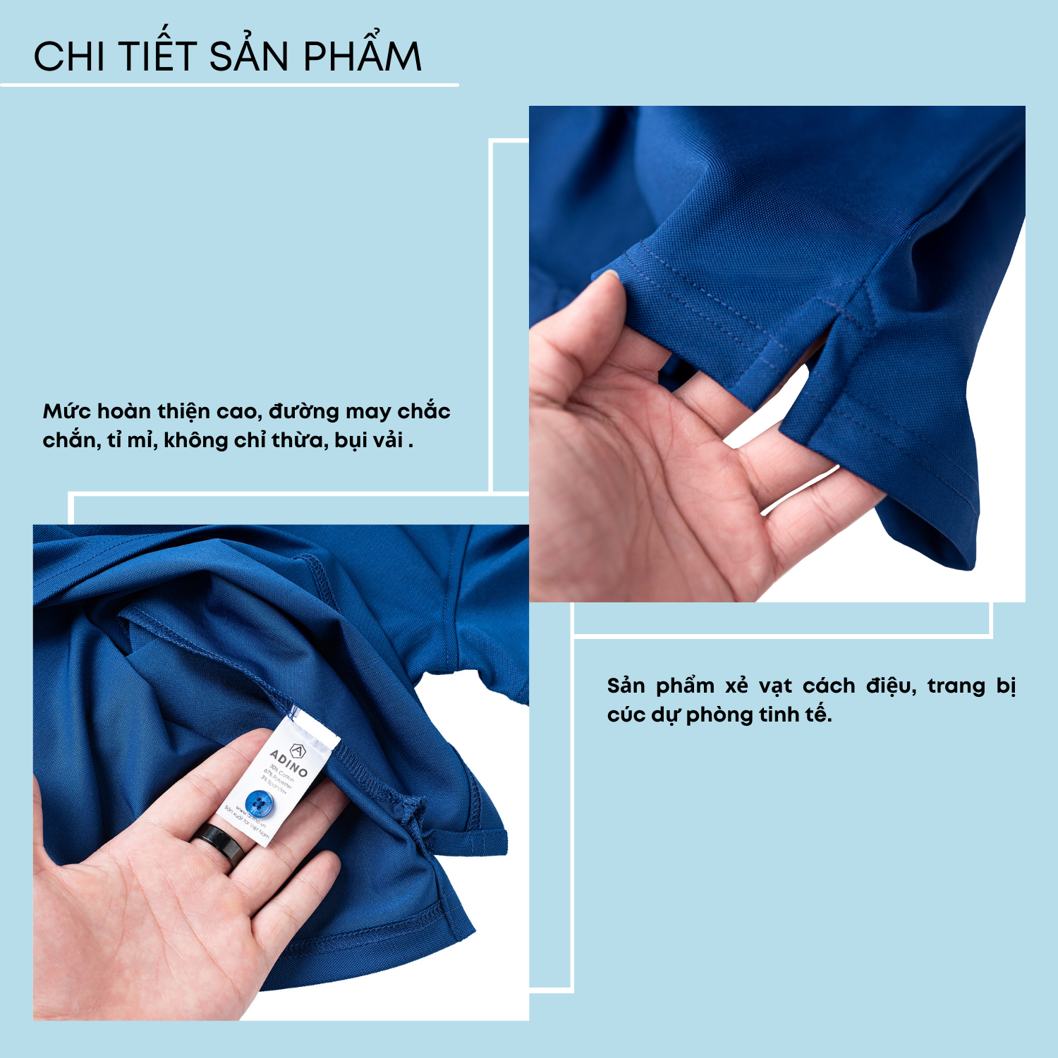 Áo thun có cổ nam màu xanh dương phối viền ADINO vải polyester cotton mềm mịn dáng slimfit công sở trẻ trung AP96