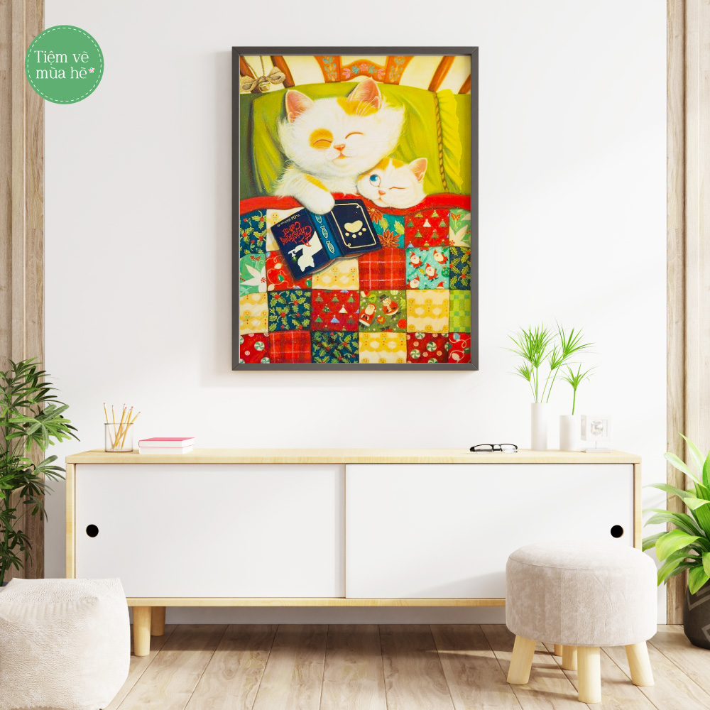 Tranh số hóa  - Mèo lười ngủ ngày đã căng khung 40x50cm 33 màu