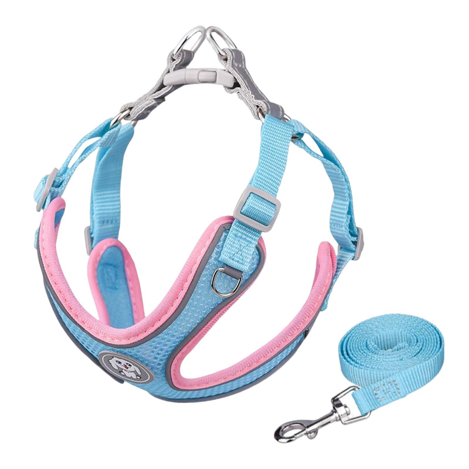 Dog Harness and Leash Set Padded Mesh Vest for Training Walking S Pink