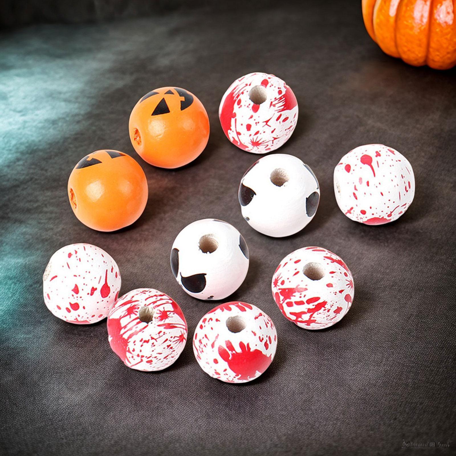 10x Halloween Wooden Beads DIY Crafts Round Loose Spacer Beads with Holes