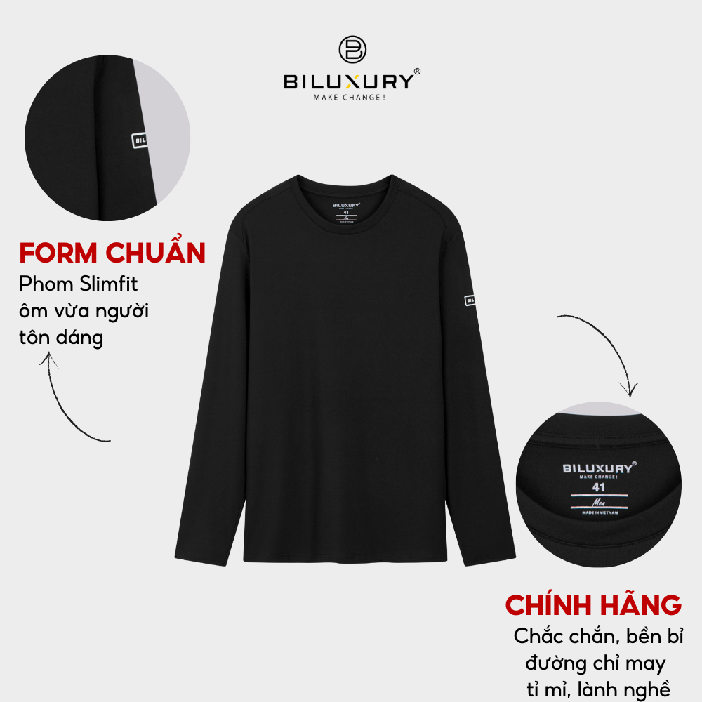 1 Áo thun nam dài tay Biluxury giữ nhiệt Charcoal Thermal co giãn thoải mái form slimfit trẻ trung 6ATOB001