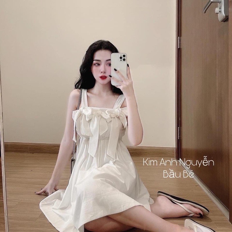 Đầm 2s trắng 3 nơ ngực cho nữ DN525