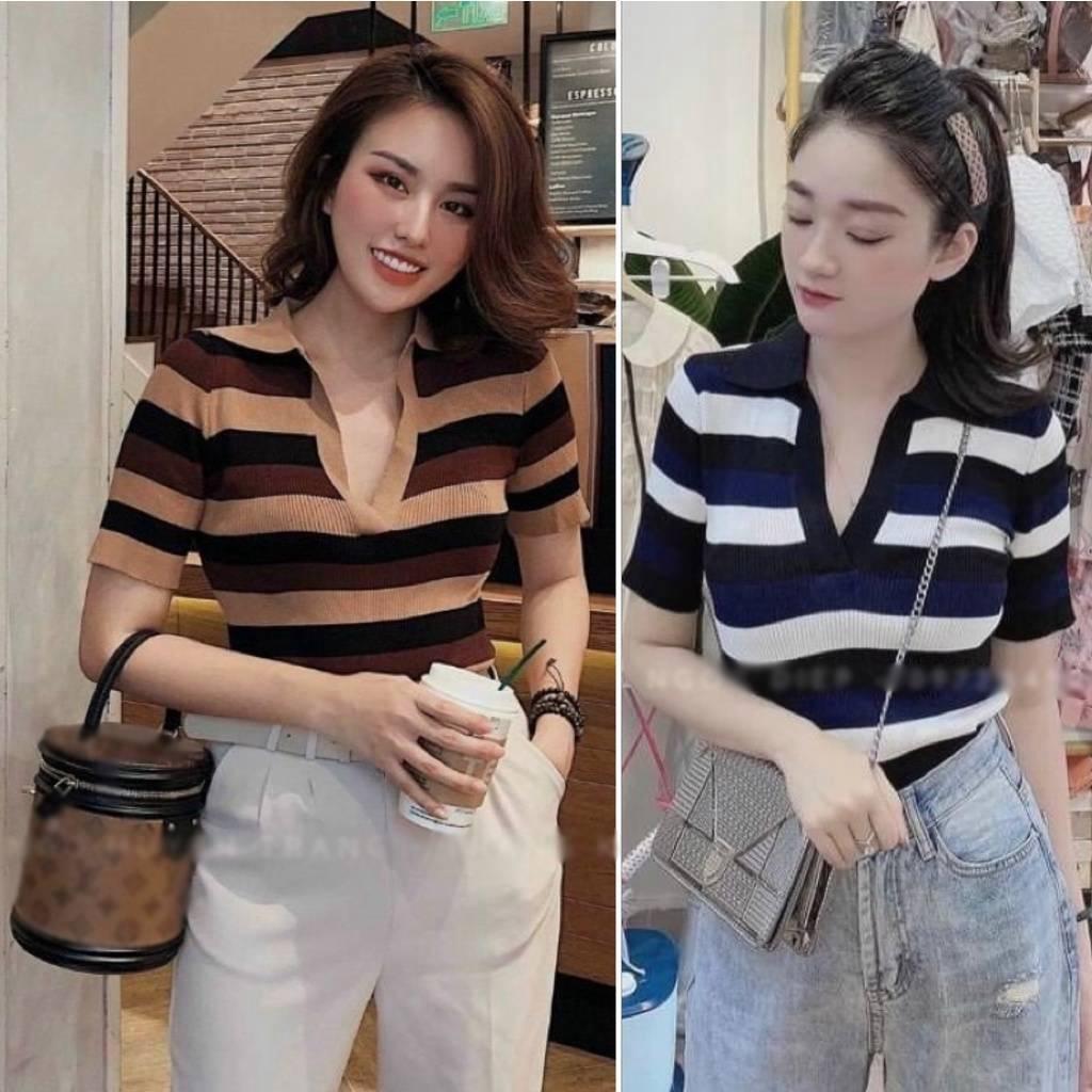 Áo len Montoghi dệt kim cổ đức SỌC 3 MÀU phối ĐỀU phong cách thanh lịch