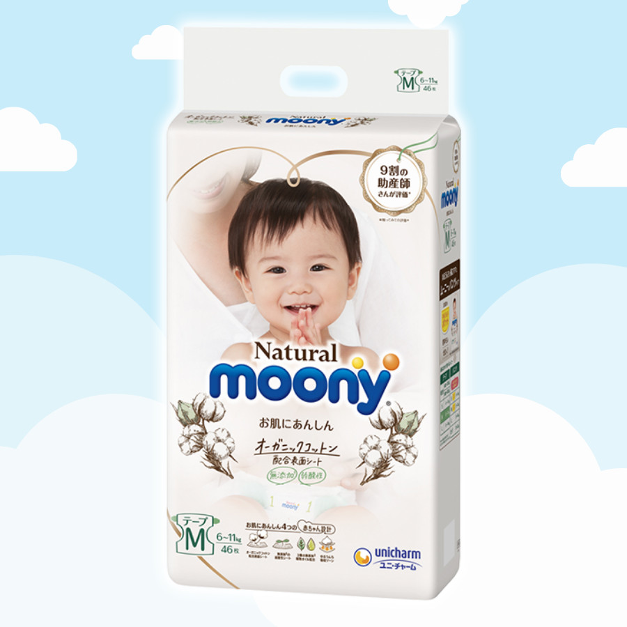 Tã/bỉm dán Moony Natural Size M-46 miếng