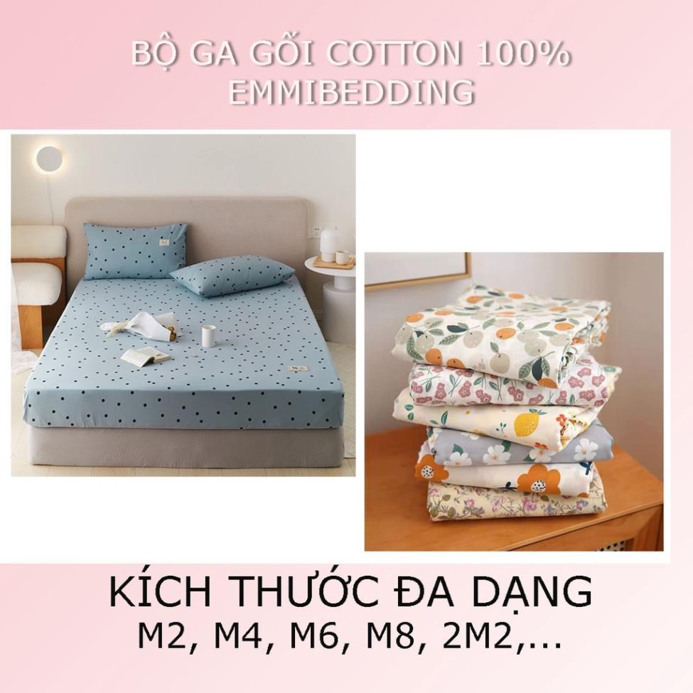 Bộ ga giường Store 100 % cotton, bộ ga chun và 2 vỏ gối miễn phí bo chun