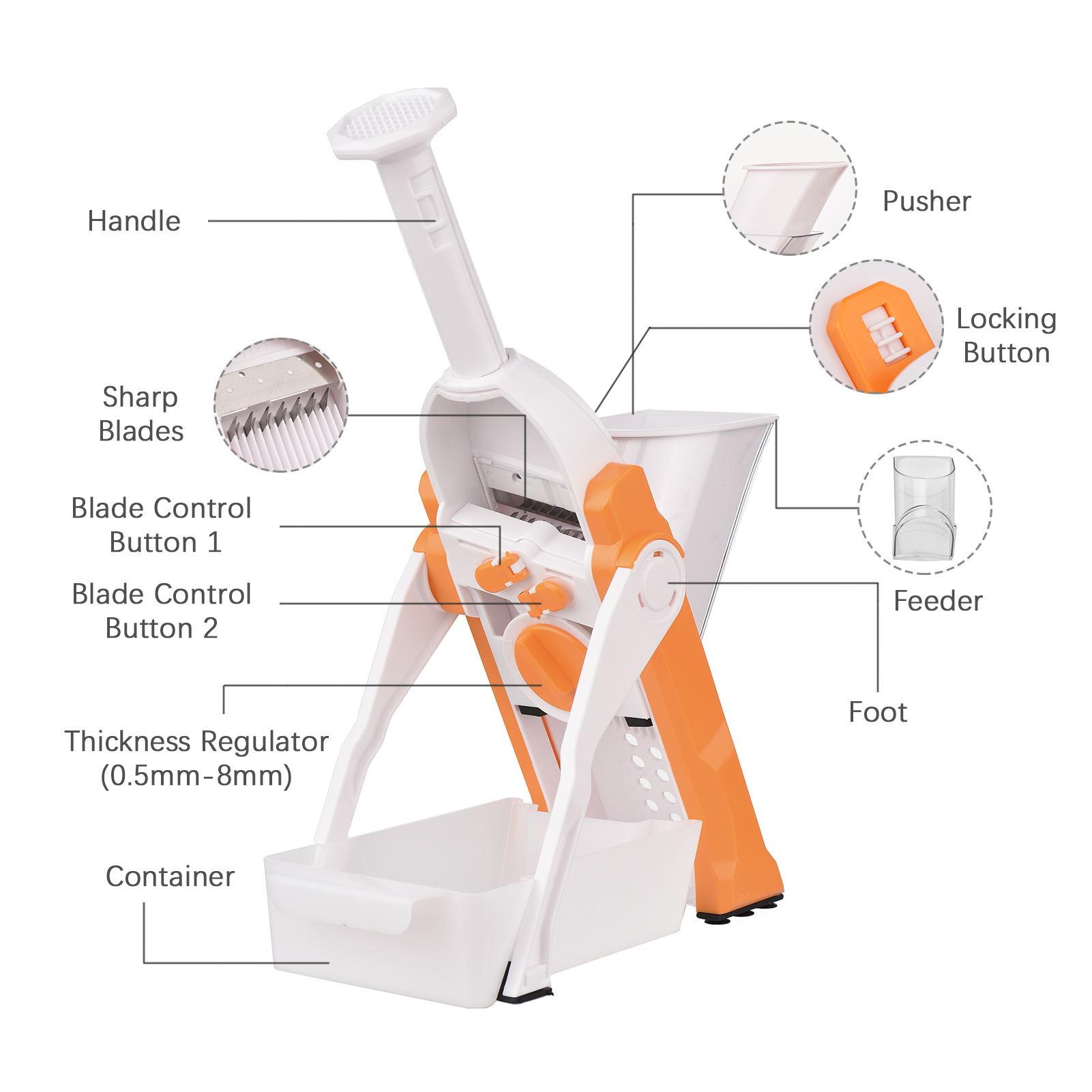 Safe Vegetable Cutter Kitchen Adjustable Vegetable Mandoline Slicer Chopper with Container Cleaning Brush for Potato