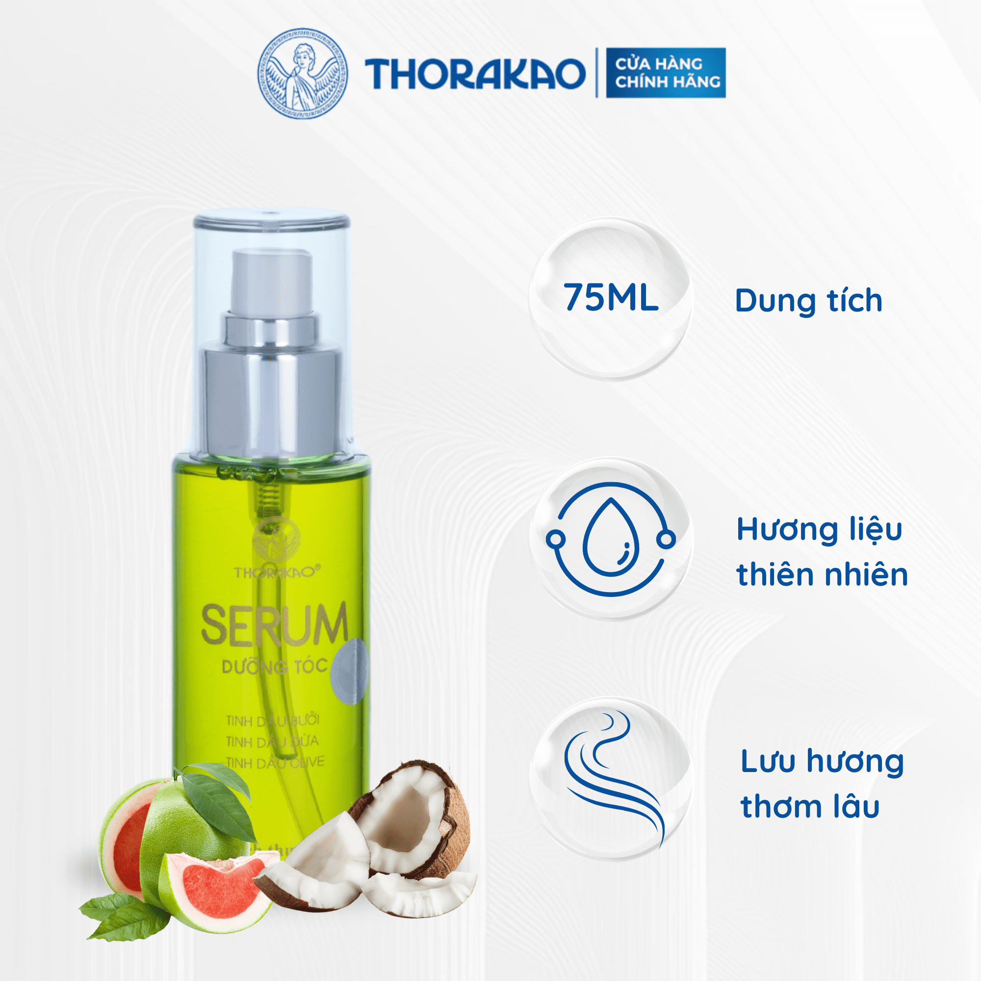 Serum Dưỡng Tóc Tinh Chất Dừa Bưởi Olive Giảm Rụng Giúp Tóc Suôn Mượt 75ML