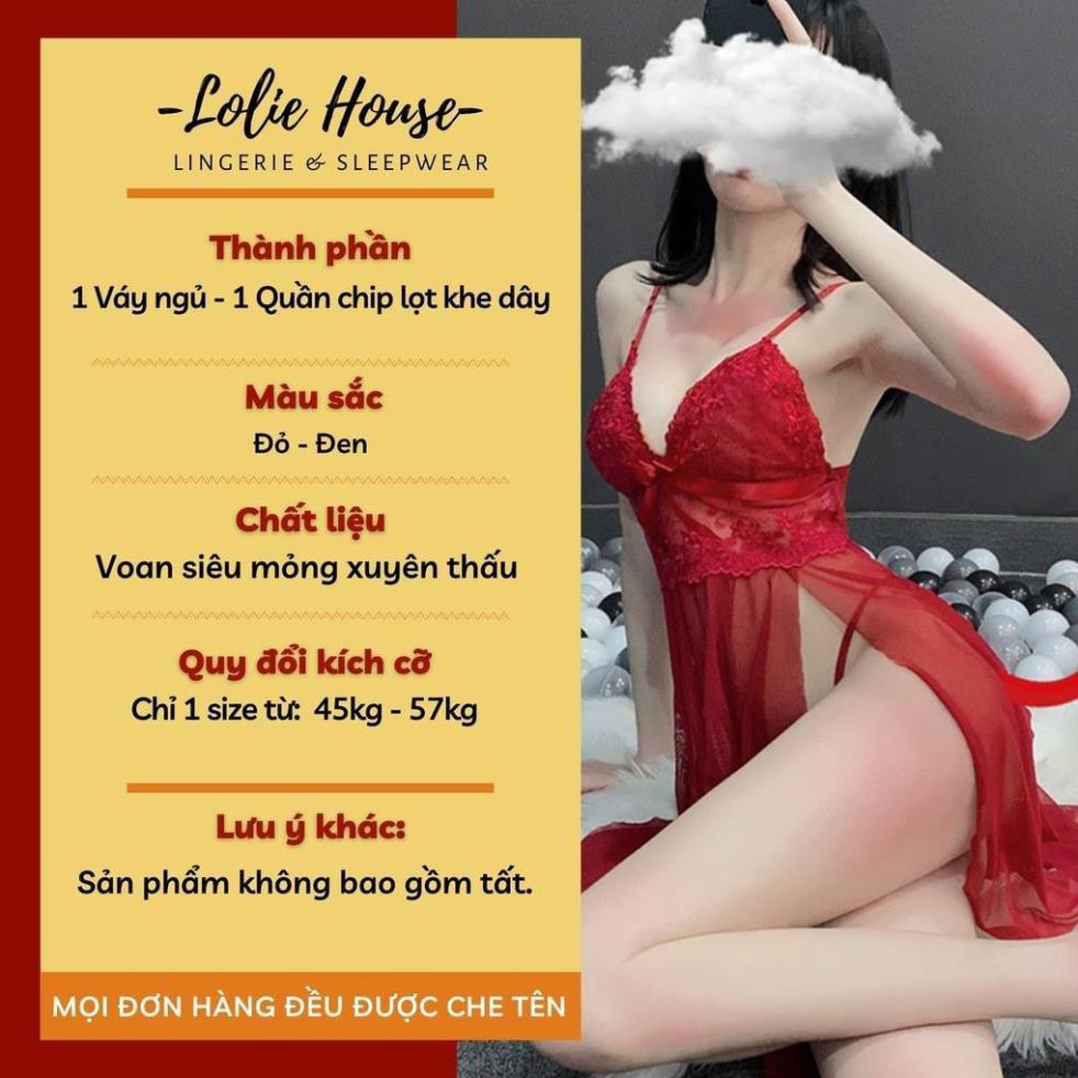 Váy ngủ 2 dây xẻ tà sexy - Đầm ngủ hai dây ren quyến rũ gợi cảm nâng ngực LOLIE HOUSE - VN3