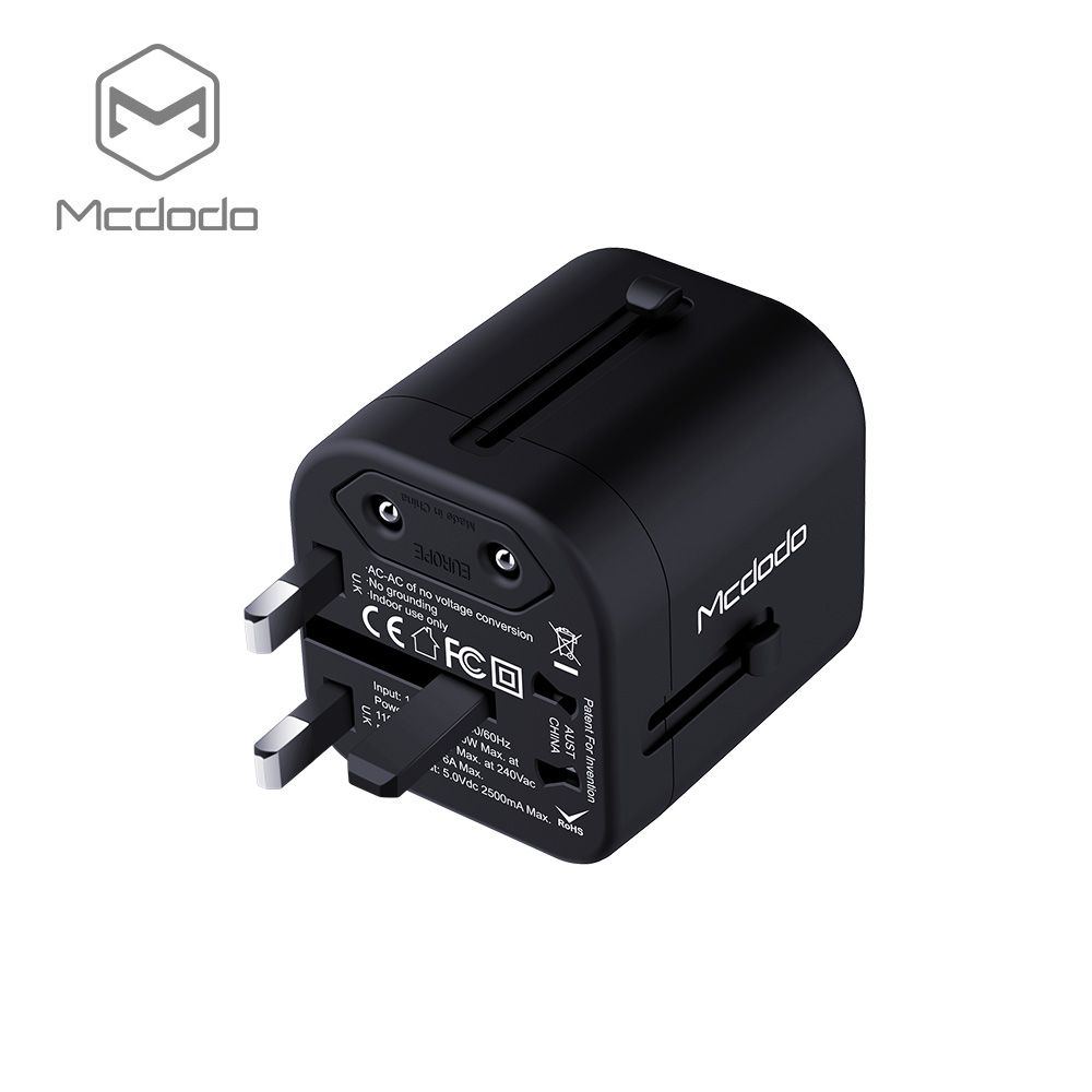 Củ Sạc Nhanh Đa Năng Mcdodo Giắc Cắm Chuẩn EU/UK/US/AU Cổng Usb Kép (5V, 2.4A) - Hàng Chính Hãng