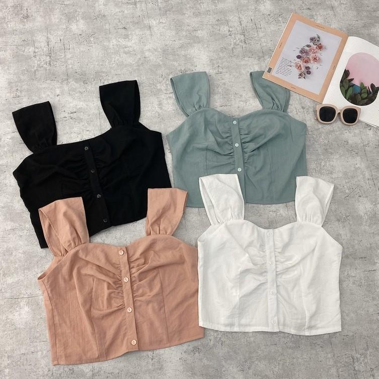 Áo dây linen bảng to linen cài nút , giữa