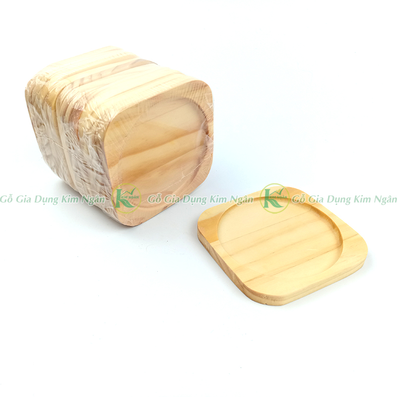 Lót Ly Gỗ Vuông Lòng Tròn Gỗ Tự Nhiên, Lót Ly Gỗ Xà Cừ Gỗ Thông - Gỗ Kim Ngân