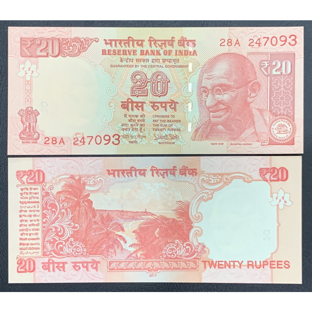Sưu tầm tiền giấy Ấn Độ 20 Rupees India màu đỏ , hình ông Ghandi , tiền châu Á , Mới 100% UNC