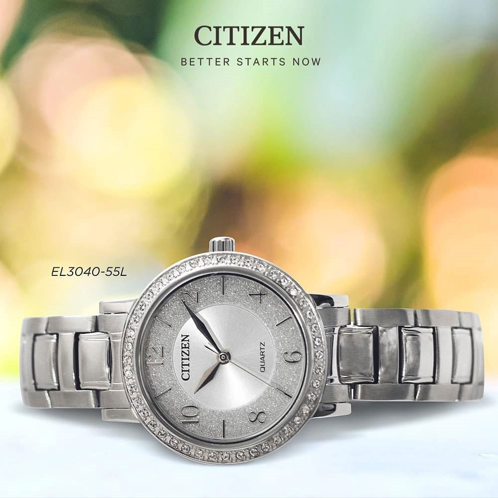 Đồng Hồ Nữ Citizen Đính Đá Swarovski Dây Thép Không Gỉ EL3040-55L - Mặt Xanh