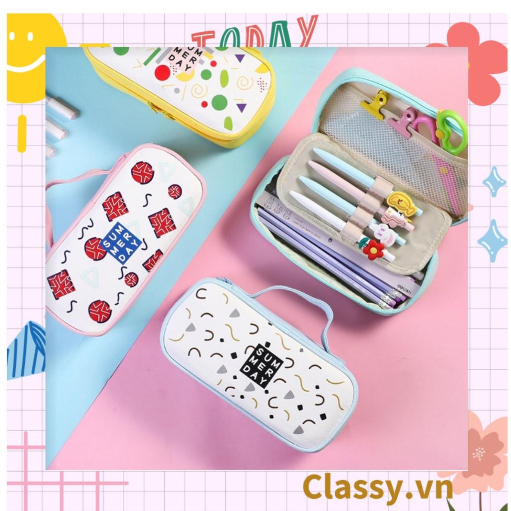 Túi vải dù Classy Đựng Bút Đựng Viết, Văn Phòng Phẩm, mỹ phẩm họa tiết hoạt hình có tay cầm, nhiều ngăn PK940