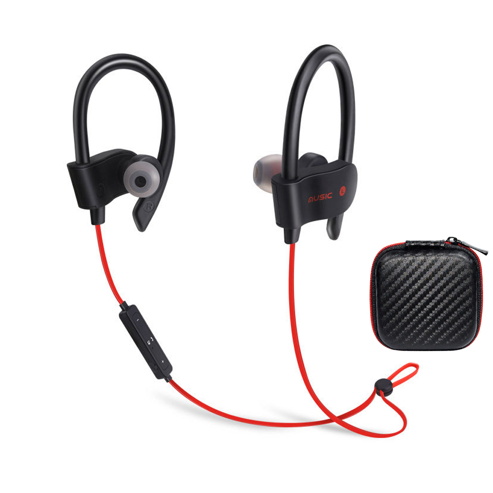 Tai nghe thể thao không dây Bluetooth giá rẻ 56S, âm thanh mạnh mẽ, hỗ trợ micro đàm thoại tặng kèm hộp tai nghe vuông carbon - Hàng chính hãng