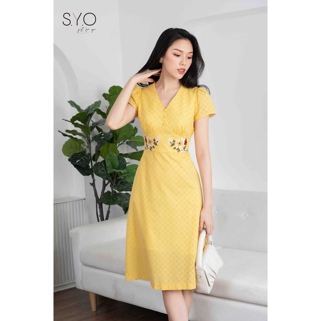 Đầm A vải thô thêu đục lỗ SYO D3012-21