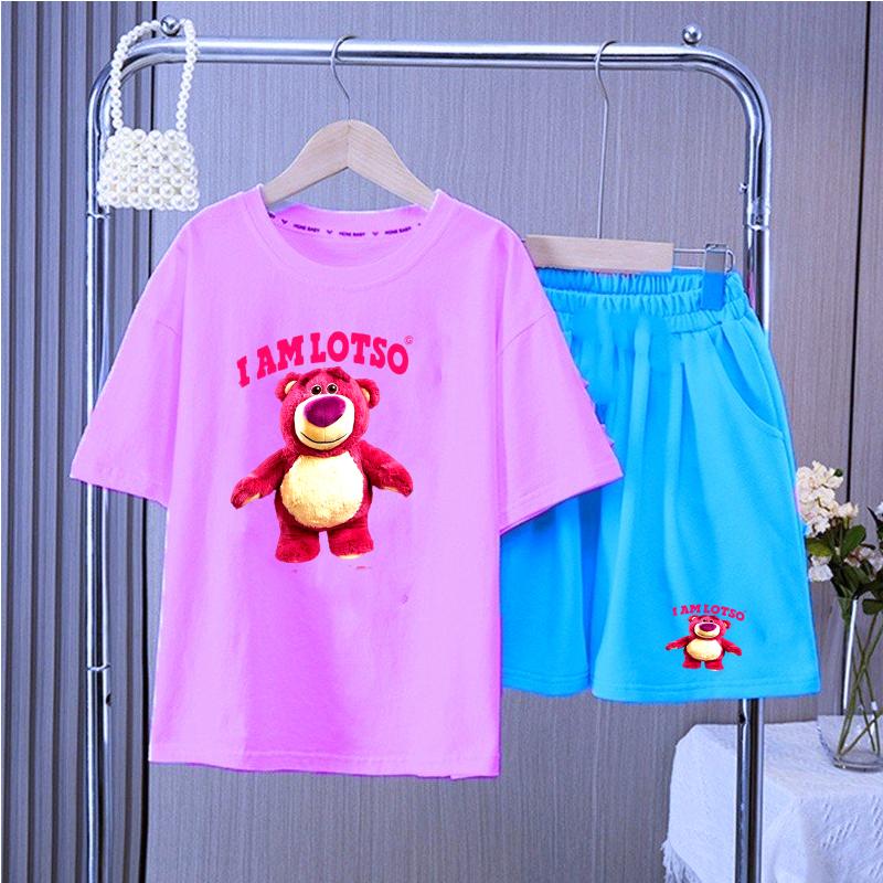 Đồ bộ cho bé gái 12 tuổi-`15 tuổi mang xinh HÌNH GẤU DÂU LOTSO chất thun đẹp mát 100% cotton - đen