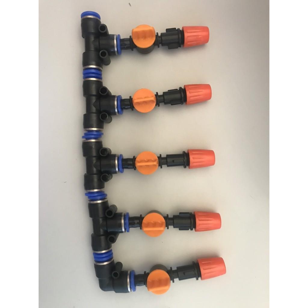 5 bộ Béc phun sương đơn có van khóa đầu béc kết nối ống 8mm