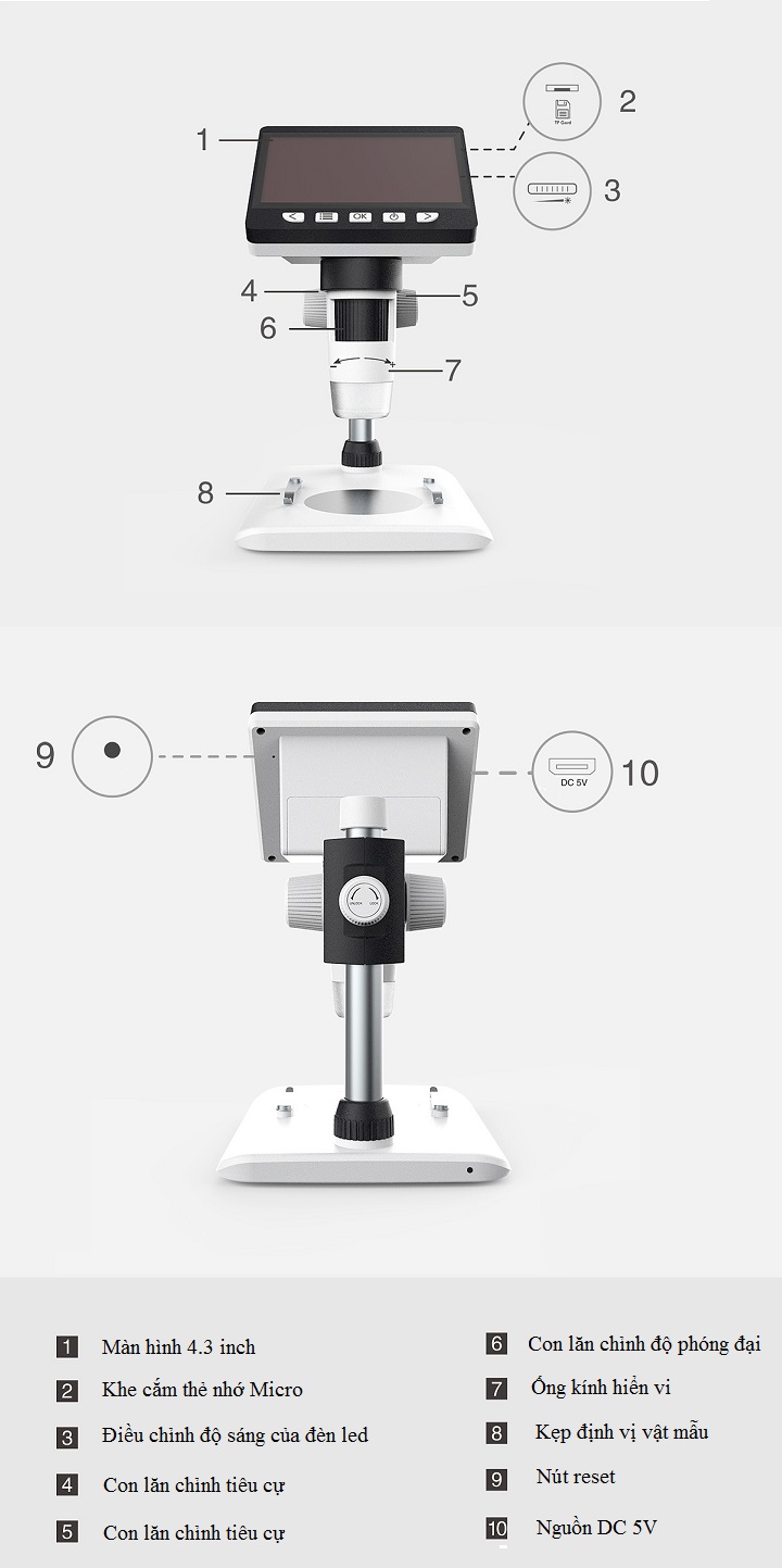 Hình ảnh Kính Hiển Vi Điện Tử Màn Hình Lớn 4.3inch