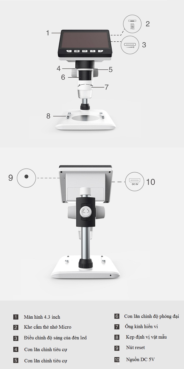 Kính hiển vi độ phóng đại 1000 lần có đèn led trợ sáng soi mẫu vật cao cấp