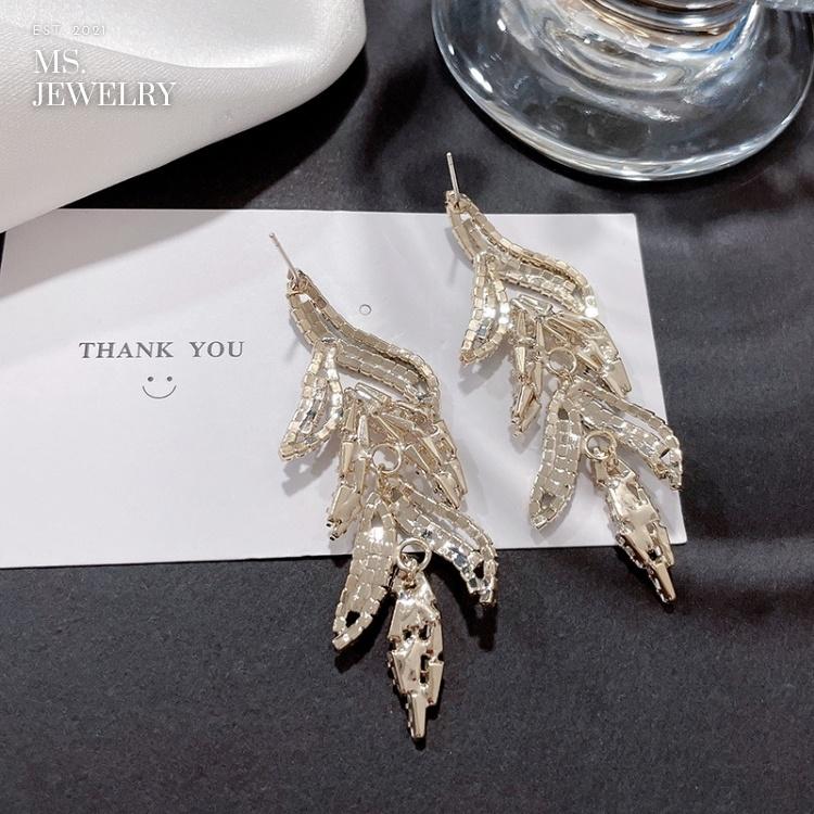 Khuyên Tai Bạc S925 Ms Jewelry Đính Đá Hình Lá Phong Cách Hàn Quốc U10
