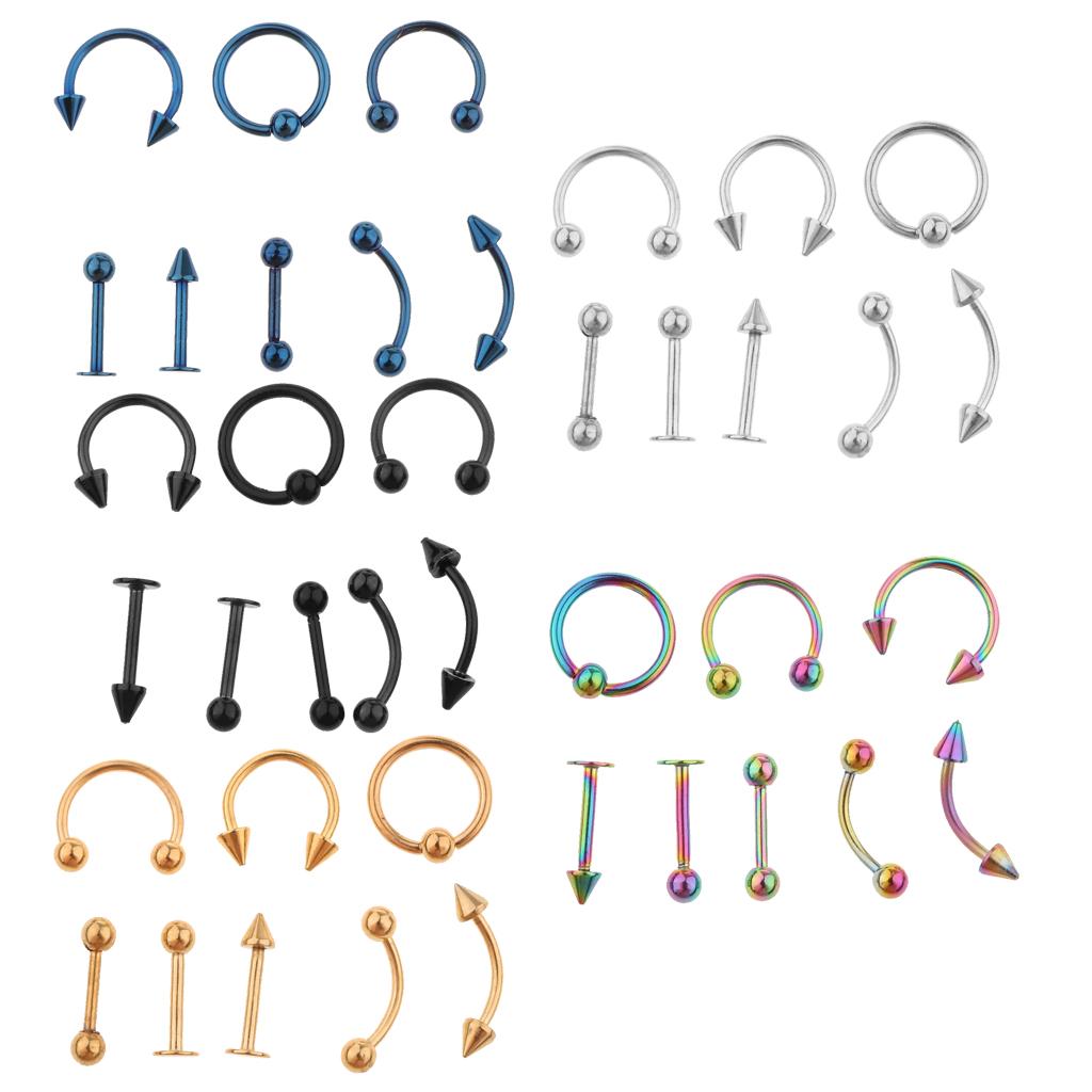 8 Pieces Nose Lip Tongue Eyebrow Tragus Piercing Body Jewelry 16g Gold