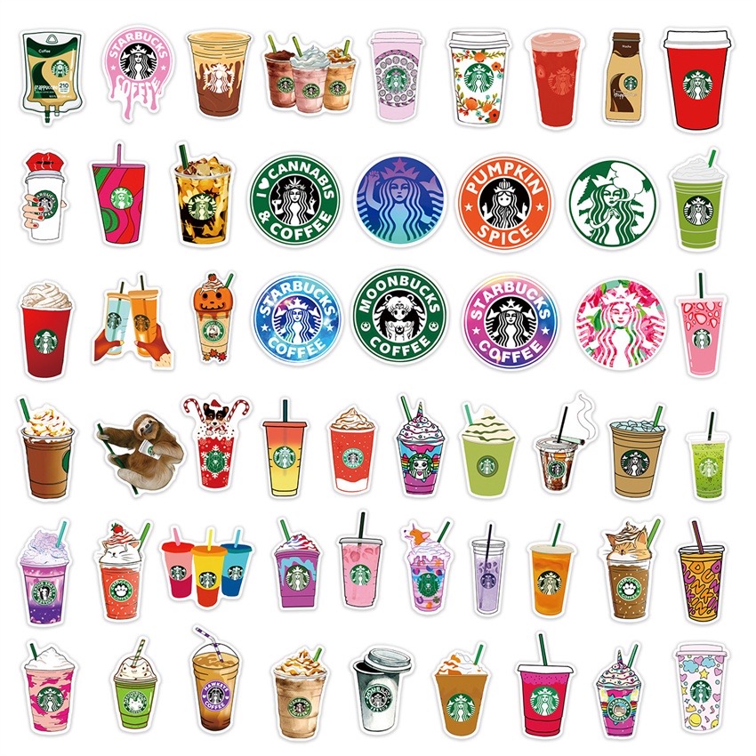 Bộ 50 Sticker nhãn dán Coffee đáng yêu ngọt ngào