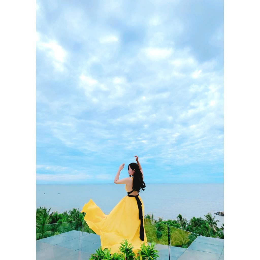 Đầm maxi chéo lưng xẻ tà phôi nhiêu kiểu
