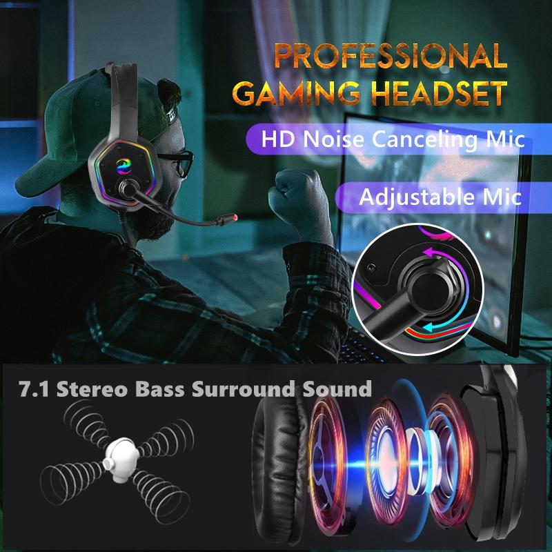 7.1 Stereo Chơi Game RGB Tai Nghe Game Thủ Tai Nghe Có Mic Cho PC PS4 PS5, trên Tai Chống Ồn Máy Tính Điện Thoại Tai Nghe Nhét Tai