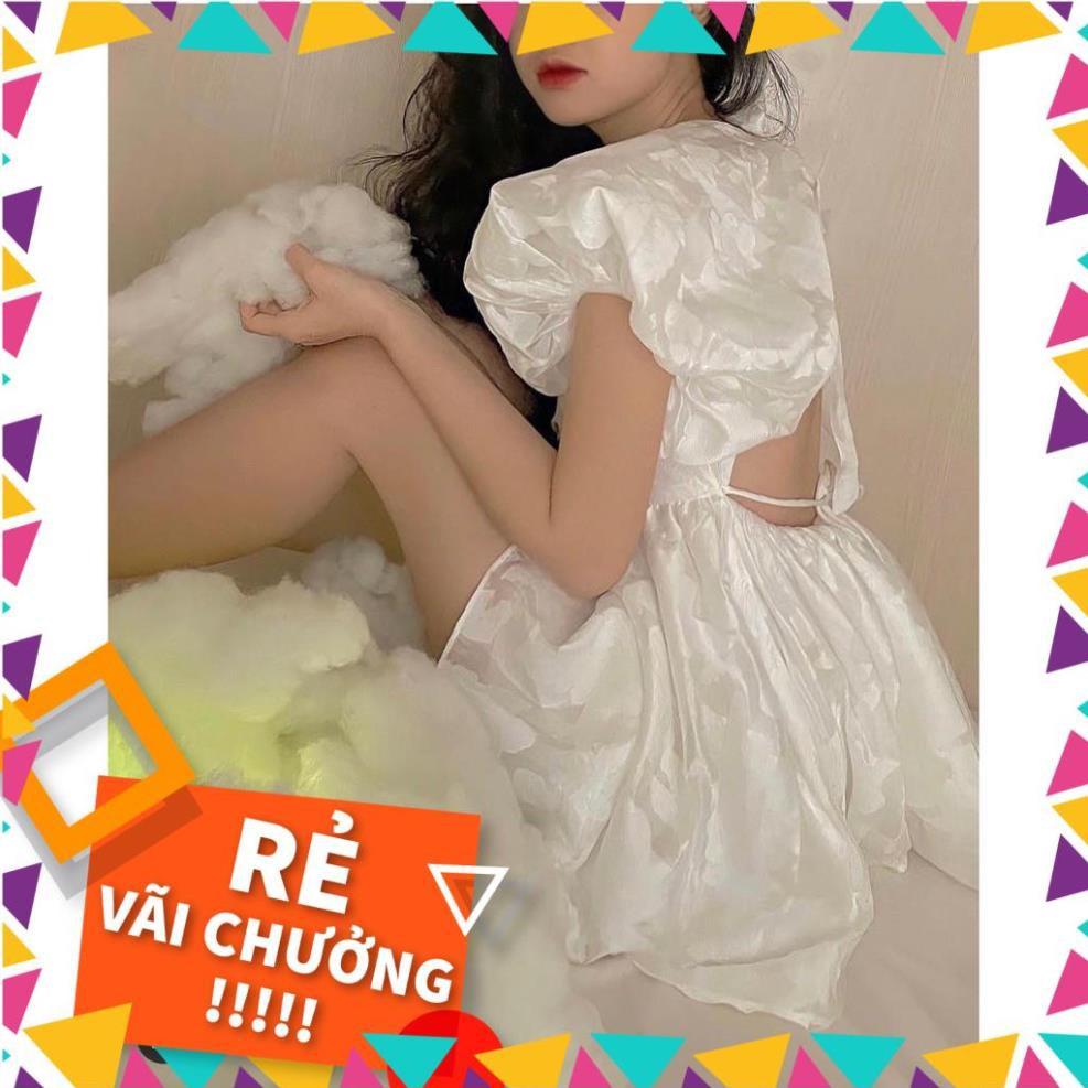 ĐẦM BABYDOLL TRẮNG HOA NỔI RÚT NGỰC HỞ LƯNG