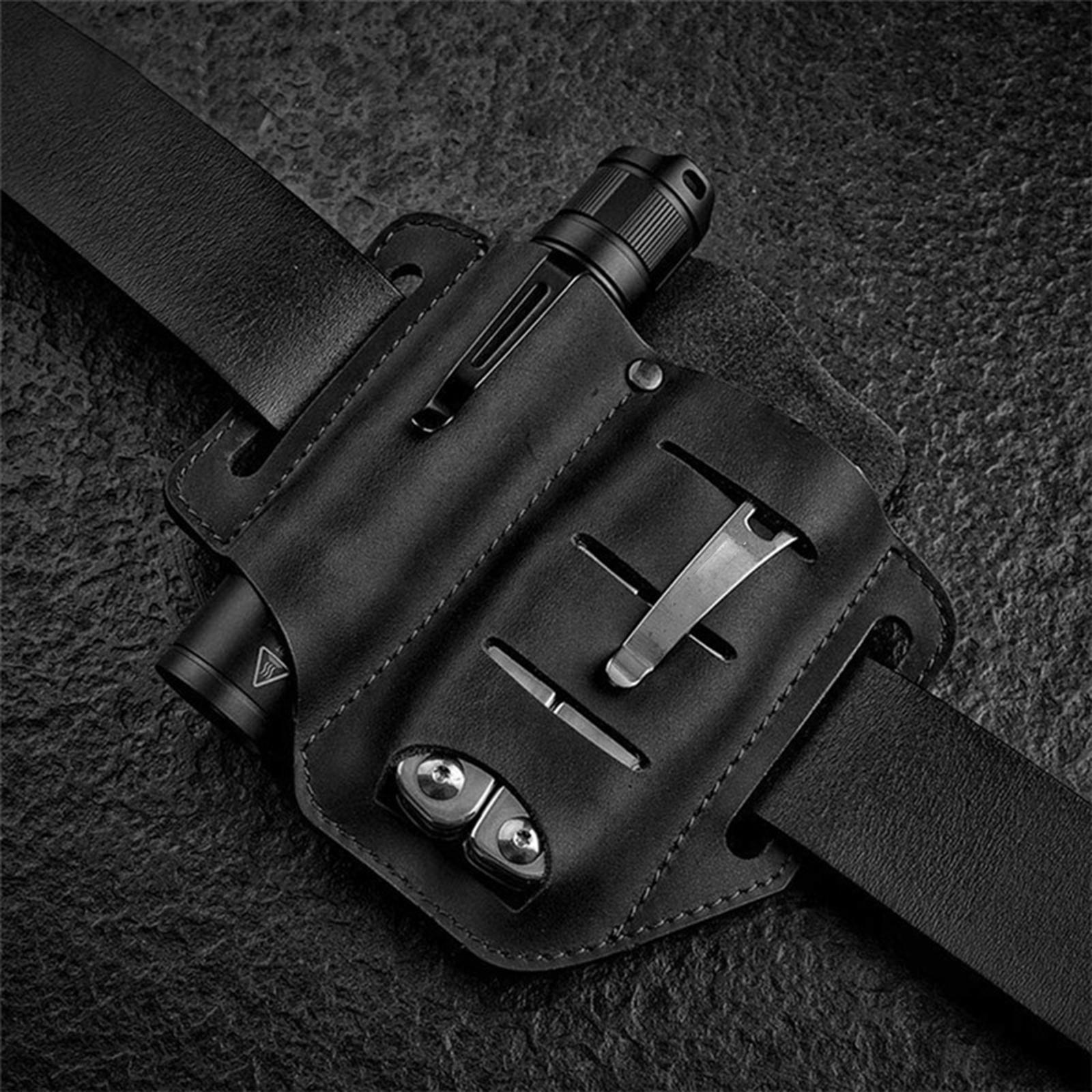 Flashlight Sheath, Convenient Tool Organizer and Keychain Clip, Multitool Leather Sheath for Belt, Daily Use, Flashlight, Work, Men