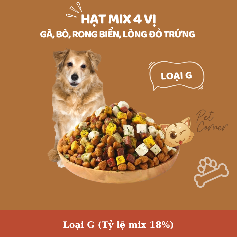 Hạt mix cao cấp cho cún trộn thịt bò, gà, tôm, cá, lòng đỏ trứng, rau củ quả - Thức ăn hạt cho chó kén ăn