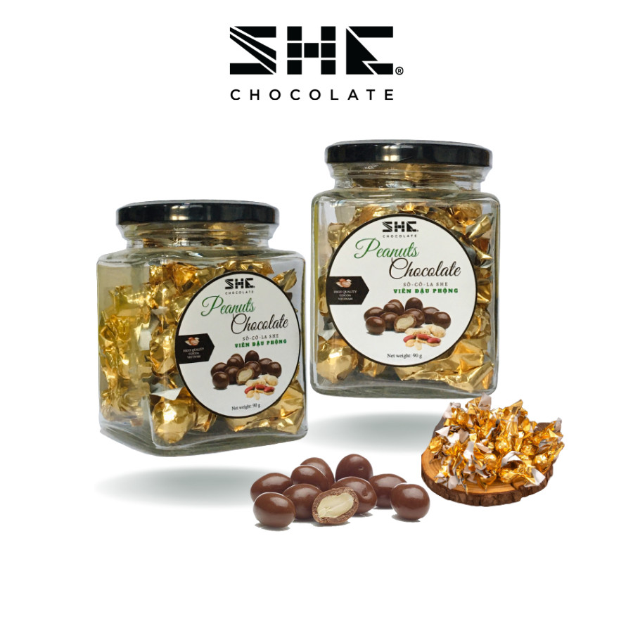 Combo 2 hũ  Socola viên Đậu phộng - SHE Chocolate - Hũ 90g - Bổ sung năng lượng, đa dạng vị giác. Quà tặng người thân, dịp lễ, thích hợp ăn vặt