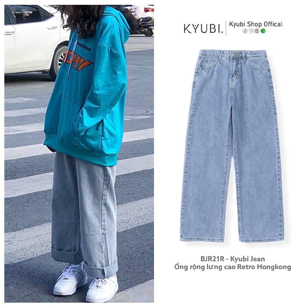 Quần jean ống đứng suông KYUBI form rộng phong cách ulzzang Hàn quốc (Có bigsize) - Baggy Jeans Cạp Lưng Cao ZEN92