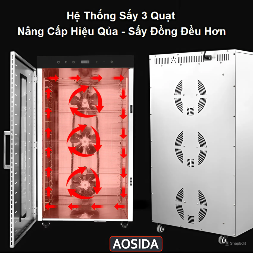 Máy sấy thực phẩm công nghiệp thương hiệu cao cấp AOSIDA SS-24H 24 khay - Dung tích 215L - Hàng nhập khẩu