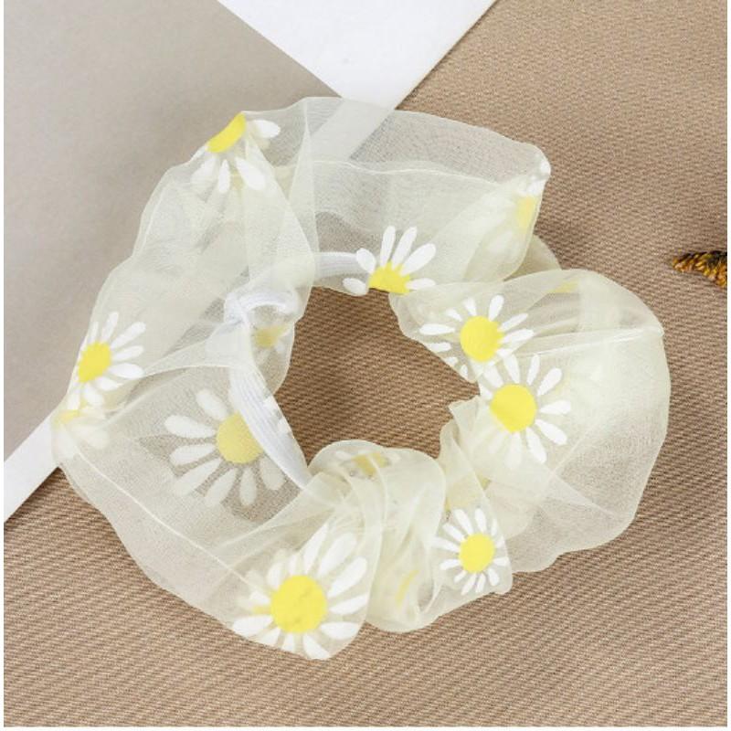 Scrunchies Chun Cột Tóc Hoa Cúc Thêu Nổi Xinh Xắn