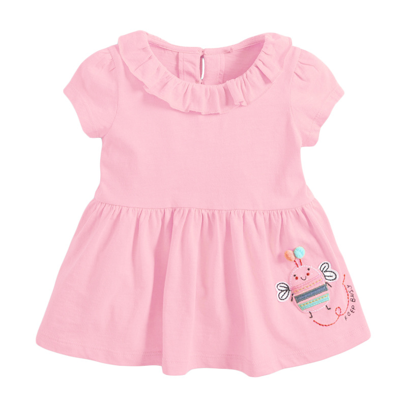 Váy mùa hè bé gái hồng thêu ong cổ bèo mẫu mới hè 2021 cao cấp chất cotton mịn full size 2-7T (10-25kg)