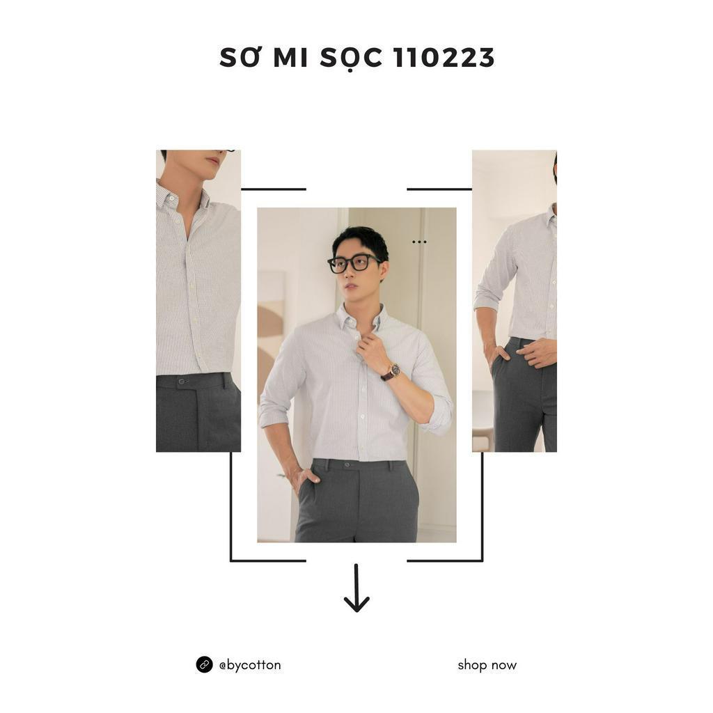 Áo Sơ Mi Nam Dài Tay Phối Sọc BY COTTON Trắng Sọc Xanh Đen 110223