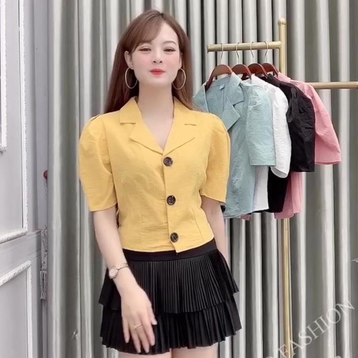 Áo Sơ Mi Cổ Vest Tay Bồng A23, Áo Sơ Mi Nữ, Chất Đũi Xước Mềm Mịn, Thoáng Mát,Dễ Phối Đồ