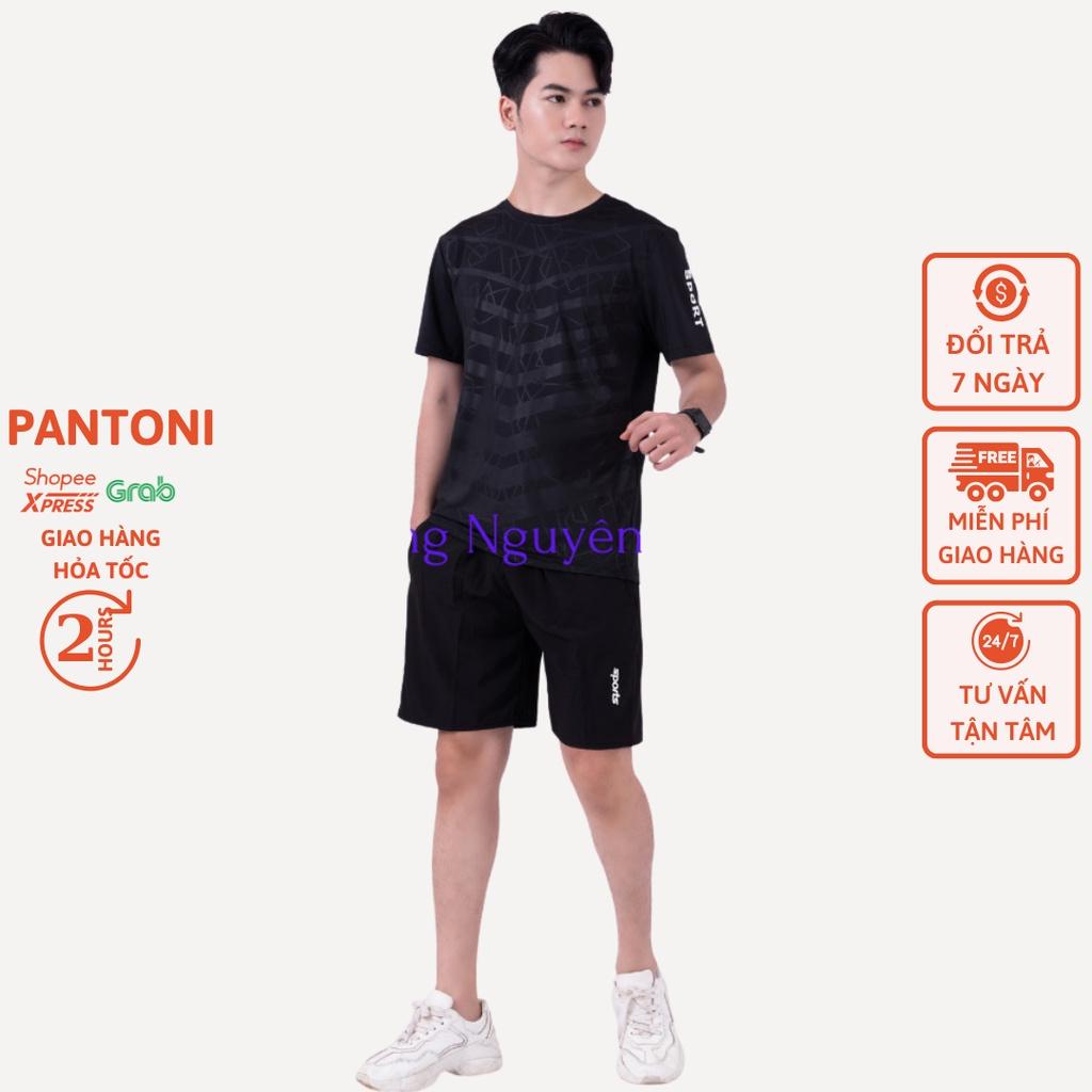 Bộ thể thao nam Pantoni chất vải thun lạnh co giãn 4 chiều, Bộ quần áo nam năng động mùa Hè .