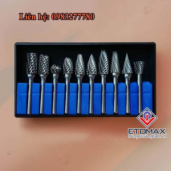 Bộ 10 Mũi Khắc, Mài Làm Lũa Vonfram Trục 6mm Siêu Cứng