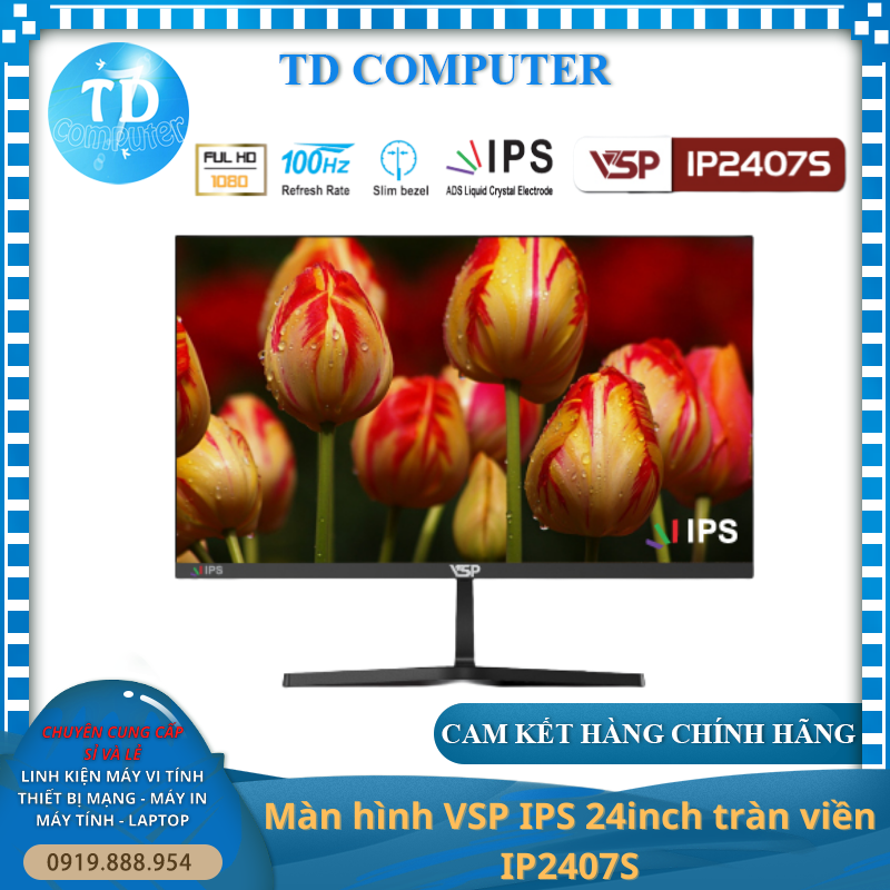 Màn hình Tràn viền Gaming VSP IP2407S 24inch (23.8&quot; IPS FHD 100Hz, HDMI+VGA+Audio 3.5) - Hàng chính hãng TECH VISION phân phối