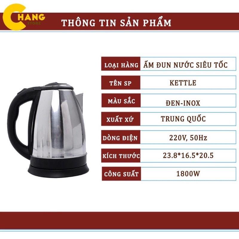 Ấm Siêu Tốc Inox 1,8 Lít Electric Kettle Chính Hãng Đun Sôi Cực Nhanh