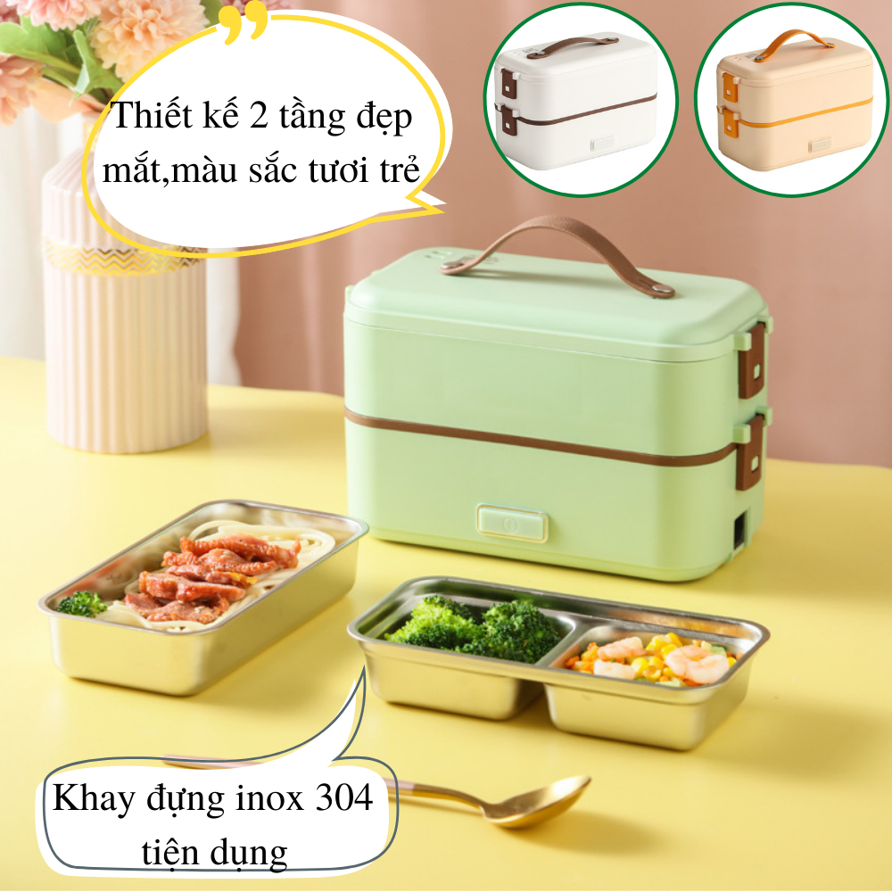 Hộp cơm cắm điện giữ nhiệt văn phòng CTFAST - A08 : Thiết kế 2 tầng tiện dụng, chất liệu inox 304 cao cấp hỗ trợ hấp, nấu chín, làm nóng đồ ăn nhanh chóng - Tặng túi giữ nhiệt cao cấp