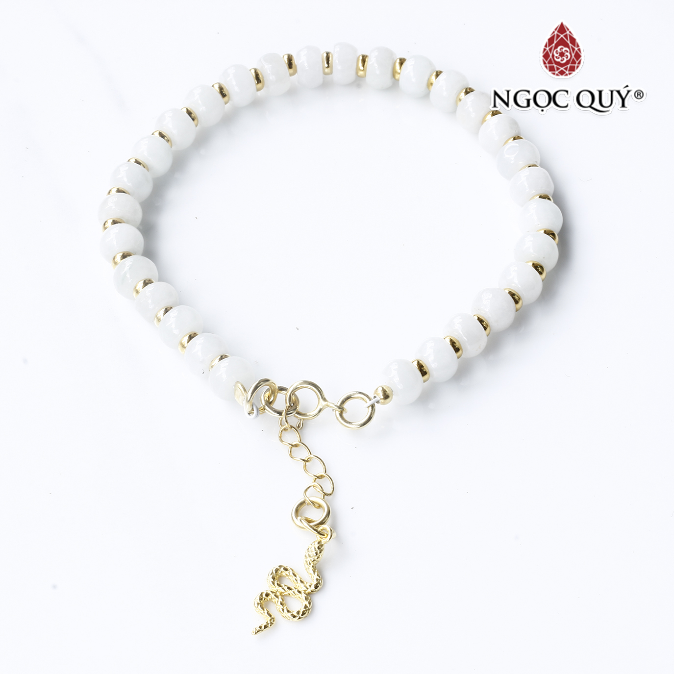 Vòng cẩm thạch phỉ thúy phối charm bạc mạ vàng mệnh hỏa, mộc - Ngọc Quý Gemstones