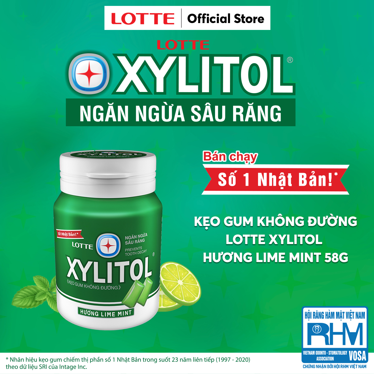 Kẹo Gum không đường Lotte Xylitol - Hương Lime Mint 55.1 g